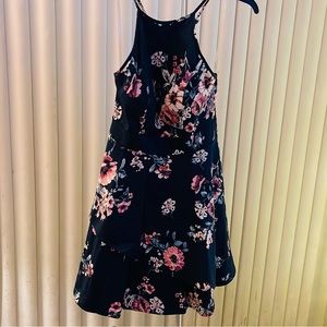 navy blue floral print special occasion dress